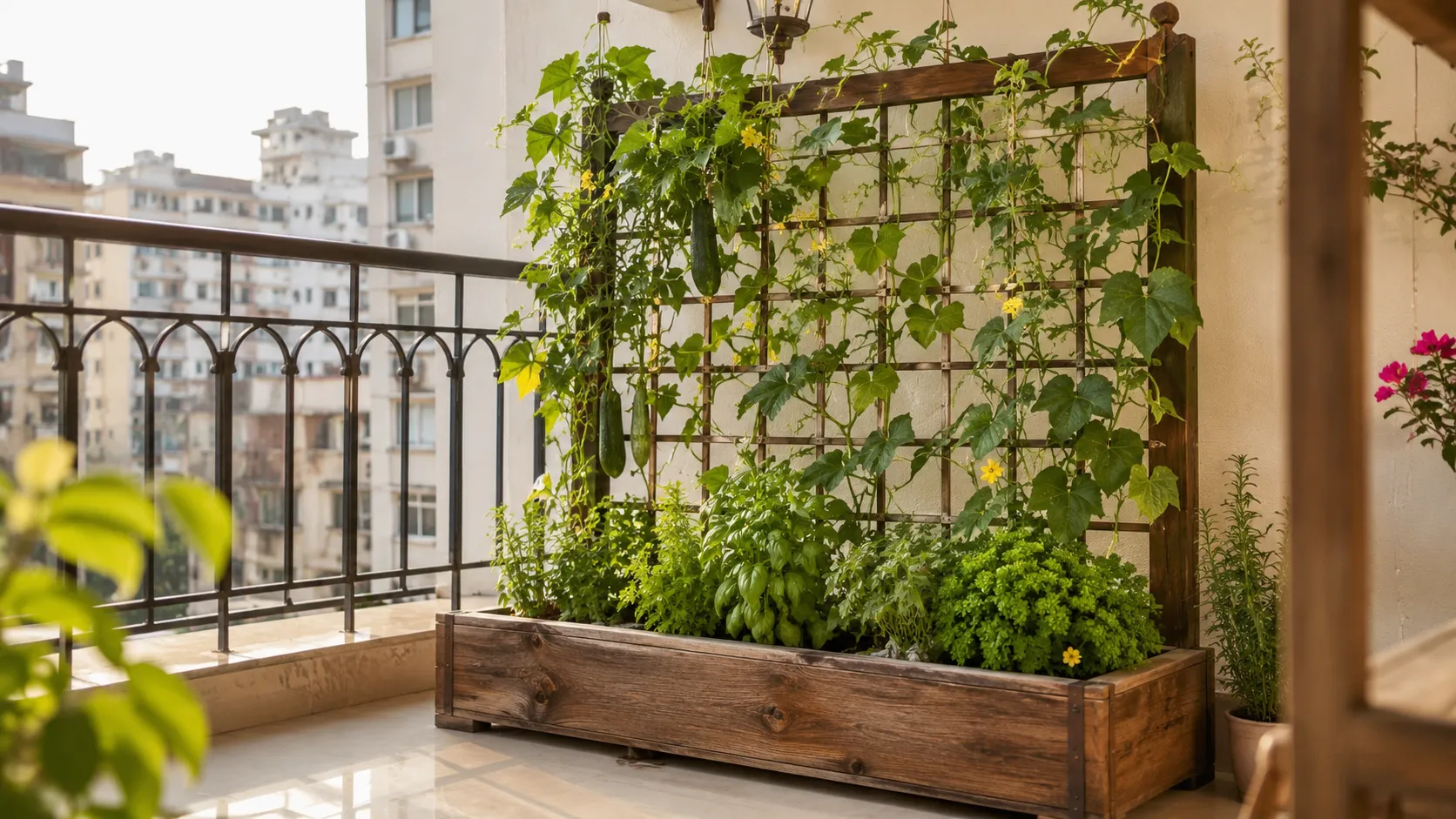 Vertical Planter Box with Integrated Trellis